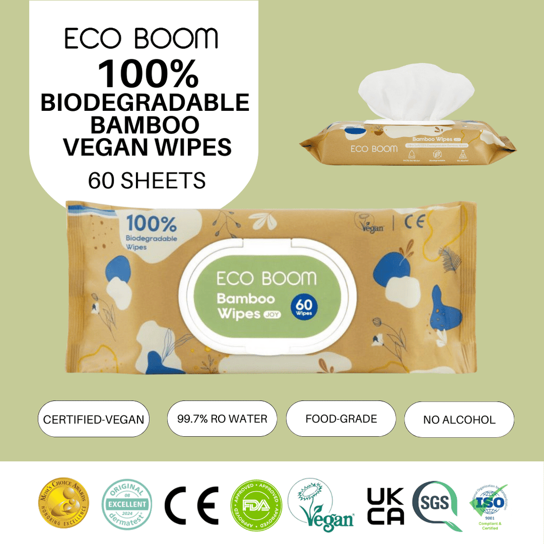 ECO BOOM 60 Sheets 100% Biodegradable Bamboo Wipes