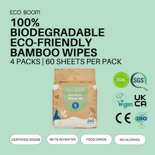 Load image into Gallery viewer, ECO BOOM Bag of 4 100% Biodegradable Bamboo Wipes
