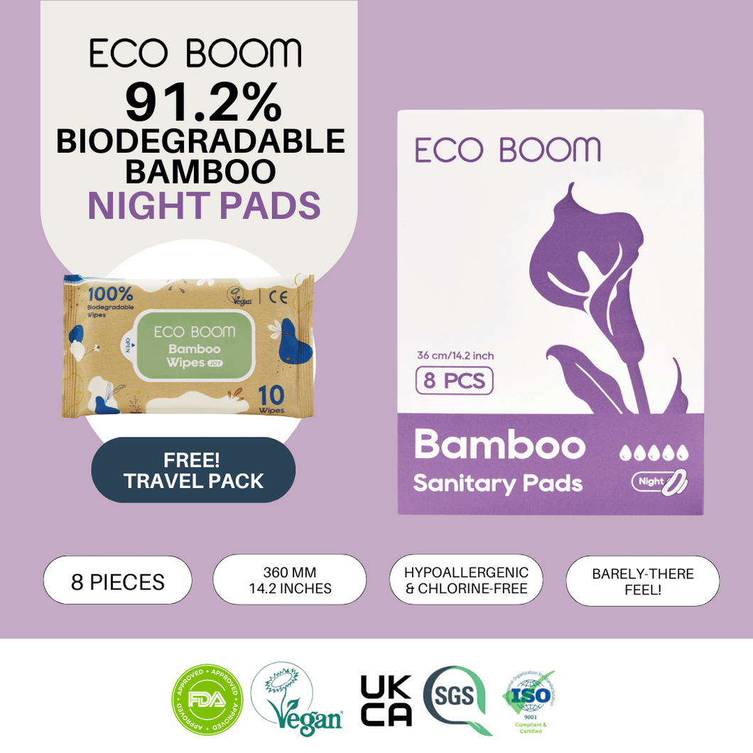 ECO BOOM NIGHT PADS Feminine Biodegradable Bamboo Sanitary Pads