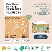 Load image into Gallery viewer, ECO BOOM PREMIUM Biodegradable Bamboo Tape Diapers
